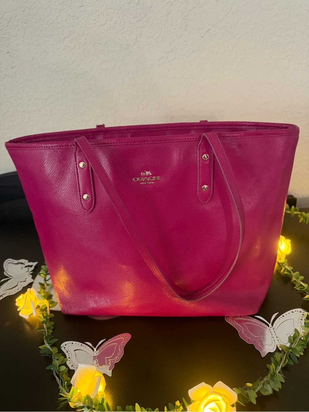 Coach Fuchsia Pink Leather Tote